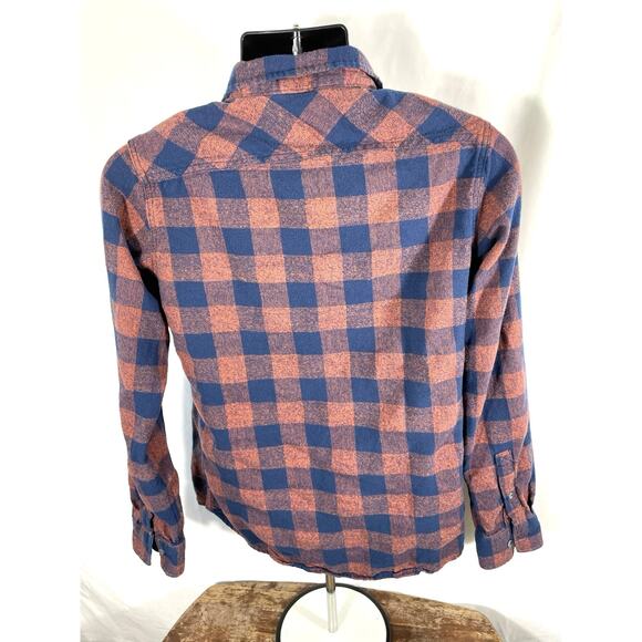 1775 Orange Navy Buffalo Plaid Flannel Shirt Sz Small - Picture 2 of 5